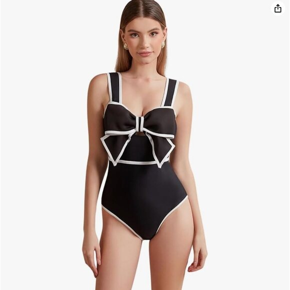 NWT New FLAXMAKER Swimsuit Bow-tie Decor One Piece Bathing Suit Size Small - Picture 1 of 8